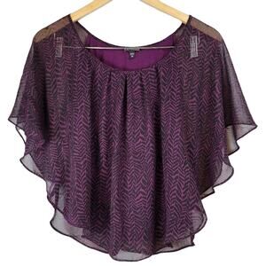 EXPRESS Purple Black‎ Chevron Print Sheer Overlay Capelet Blouse Top XS